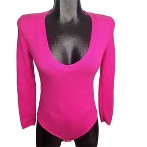 Zara Magenta Pink V-neck Knit Sweater Bodysuit Size M